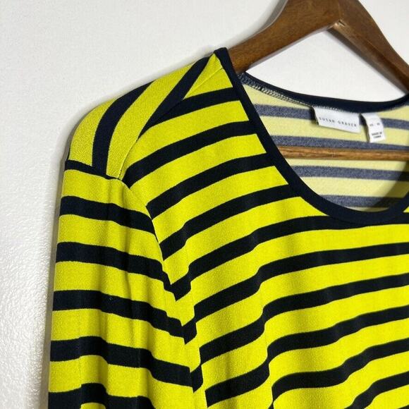 Susan Graver Women's Yellow Navy Striped Top Size XL Long Sleeve - Picture 4 of 10